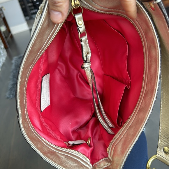 Coach Monogram Shoulder Bag. Ivory Color with Metallic Gold Leather. - Picture 10 of 16